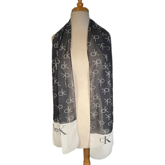 Calvin Klein Oversized Sheer Logo Scarf Gray White CK Print Wrap Oversized Lux - Picture 2 of 7